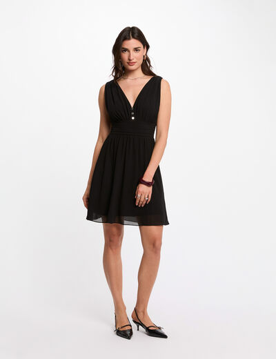 Vestido corto acampanado negro mujer