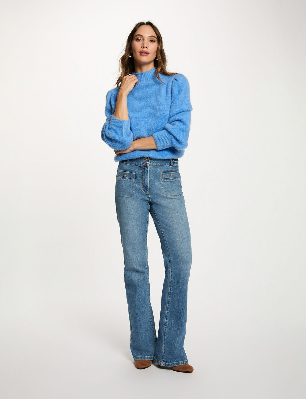 Jersey con cuello alto azul mujer