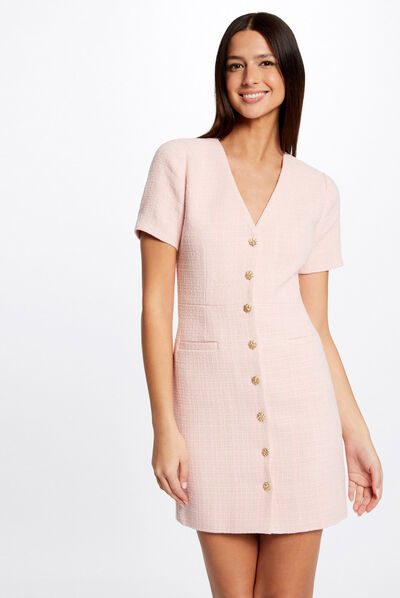 Vestido ajustado abotonado rosa mujer