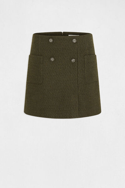 Falda recta con botones verde oscuro mujer