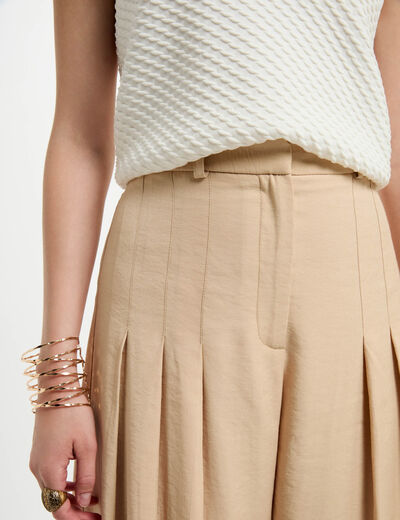 Pantalón pernera ancha pinzas creme mujer