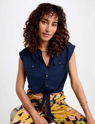 Blusa sin mangas azul petróleo mujer