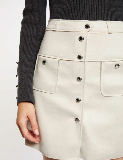 Falda corta recta de antelina crudo mujer