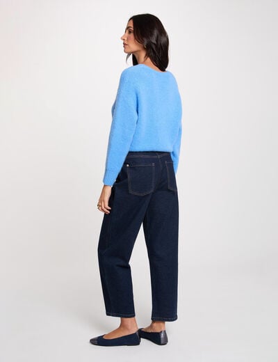 Jersey de cuello en V y mangas largas azul mujer