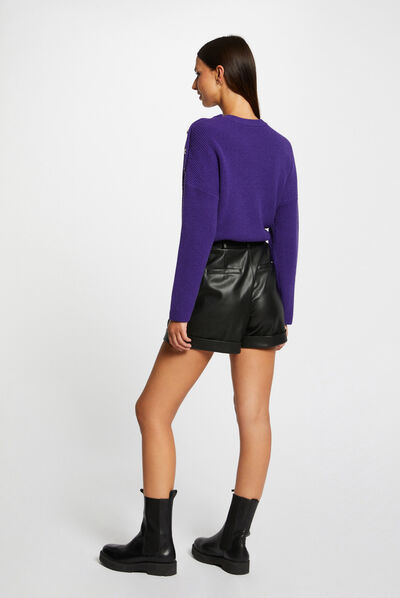 Jersey manga larga con botones violeta mujer