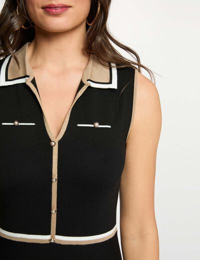 Vestido de punto con cuello vuelto negro mujer