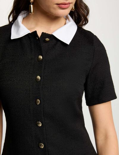 Vestido corto de tweed negro mujer