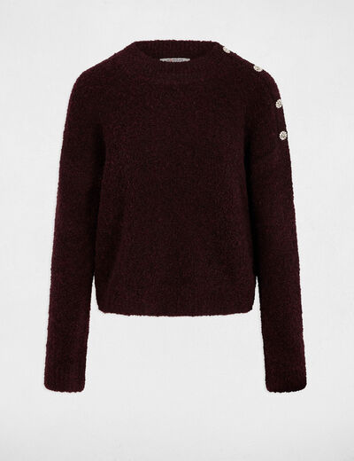 Jersey cuello alto y botones ciruela mujer