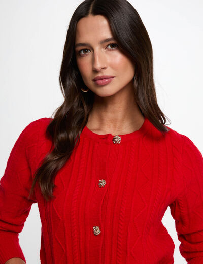 Jersey c&aacute;rdigan abotonado rojo mujer