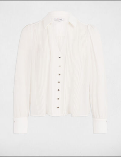 Camisa manga larga pliegues blanco mujer