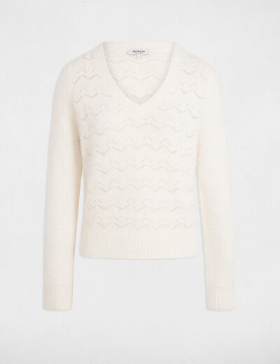 Jersey cuello en V marfil mujer