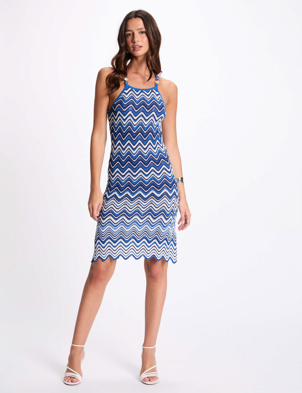 Vestido punto recto con joyas azul eléctrico mujer