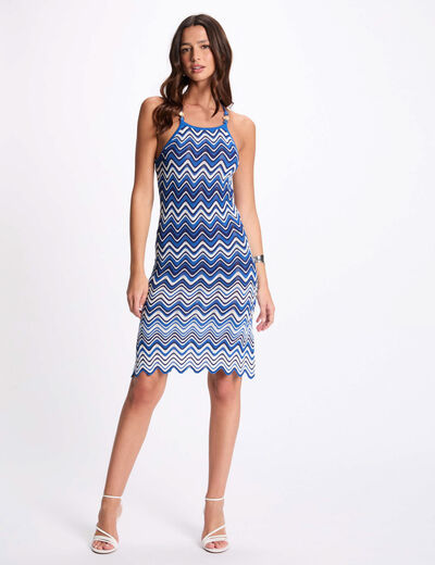 Vestido punto recto con joyas azul eléctrico mujer