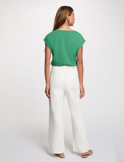 Camiseta brillante cuello v verde pradera mujer