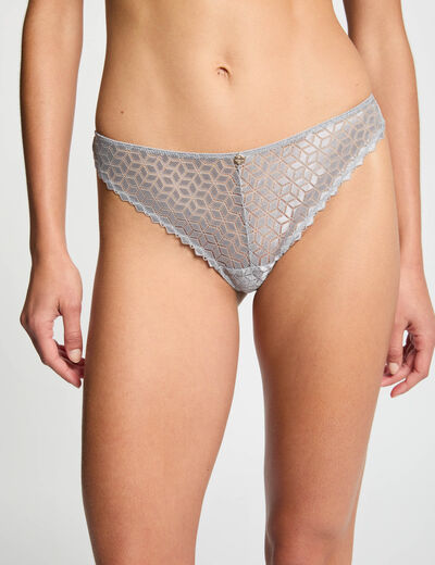 Tanga de encaje couleur argent mujer