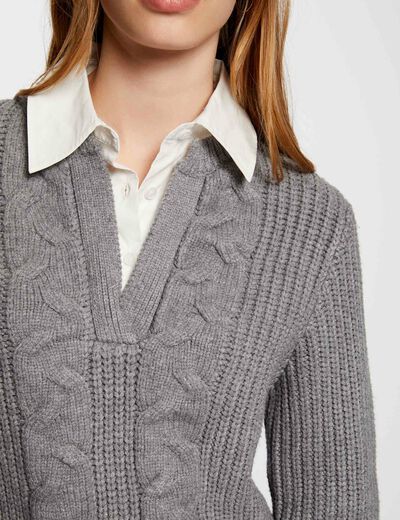 Jersey cuello tipo camisa gris moyen mujer