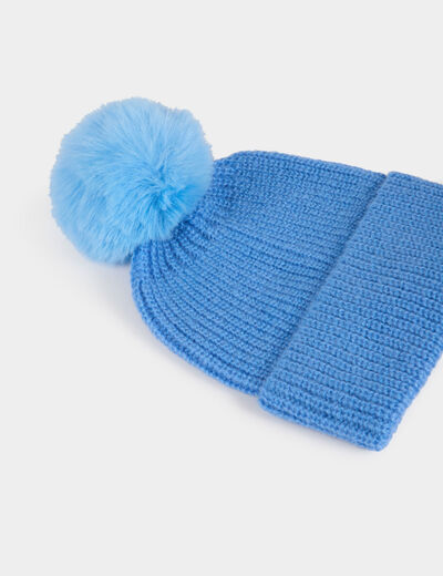 Gorro con pompon azul mujer
