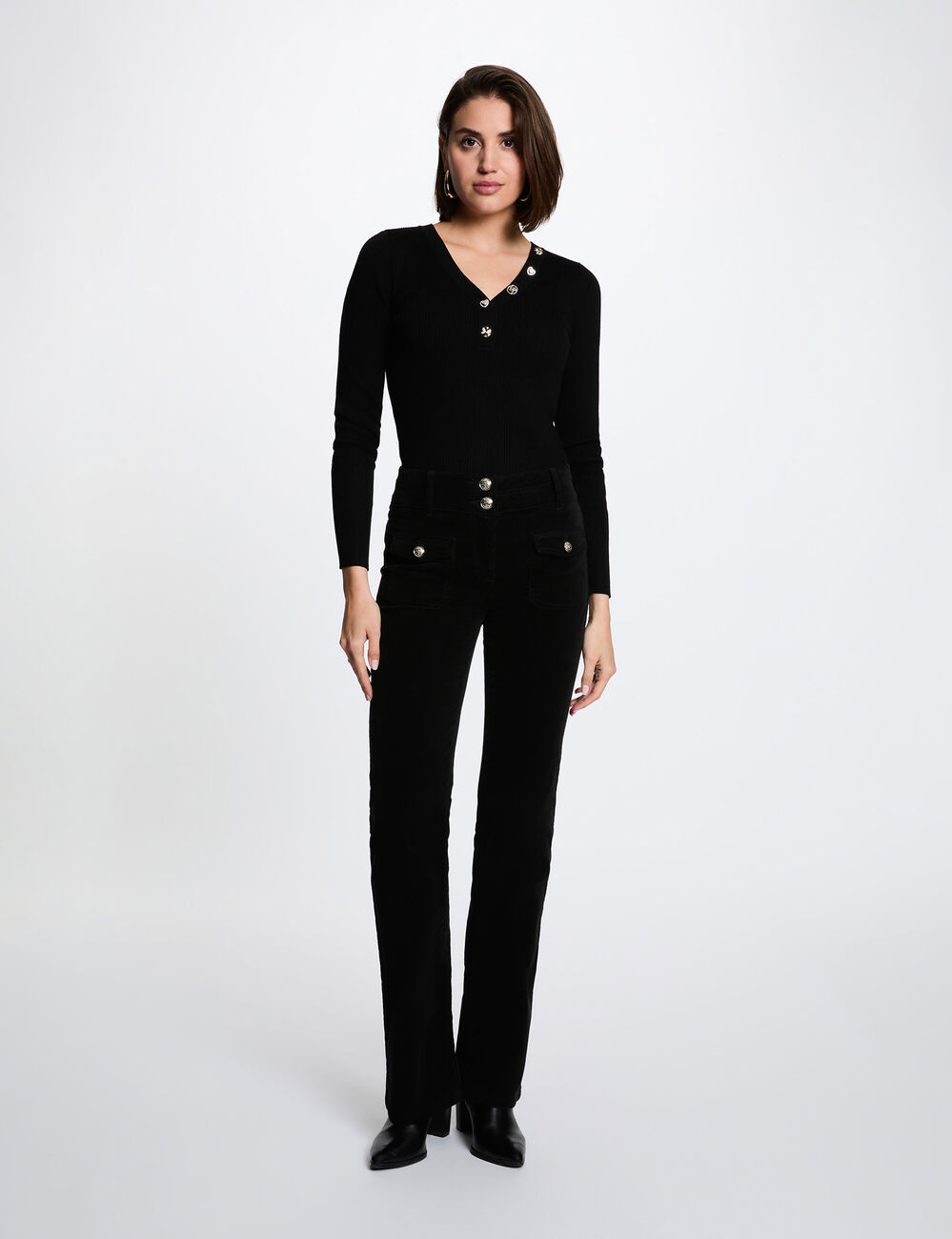 Jersey cuello v fantas&iacute;a negro mujer