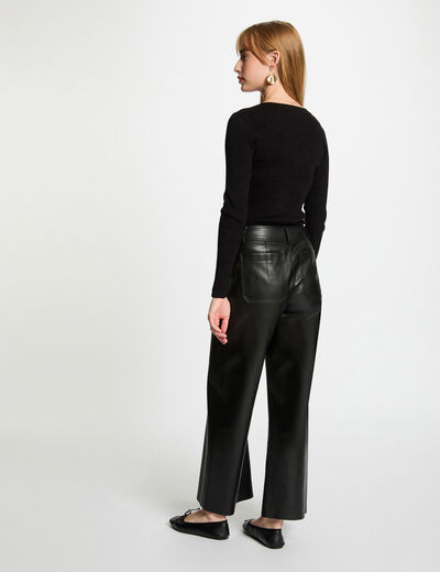 Jersey de manga larga punto fino botones negro mujer