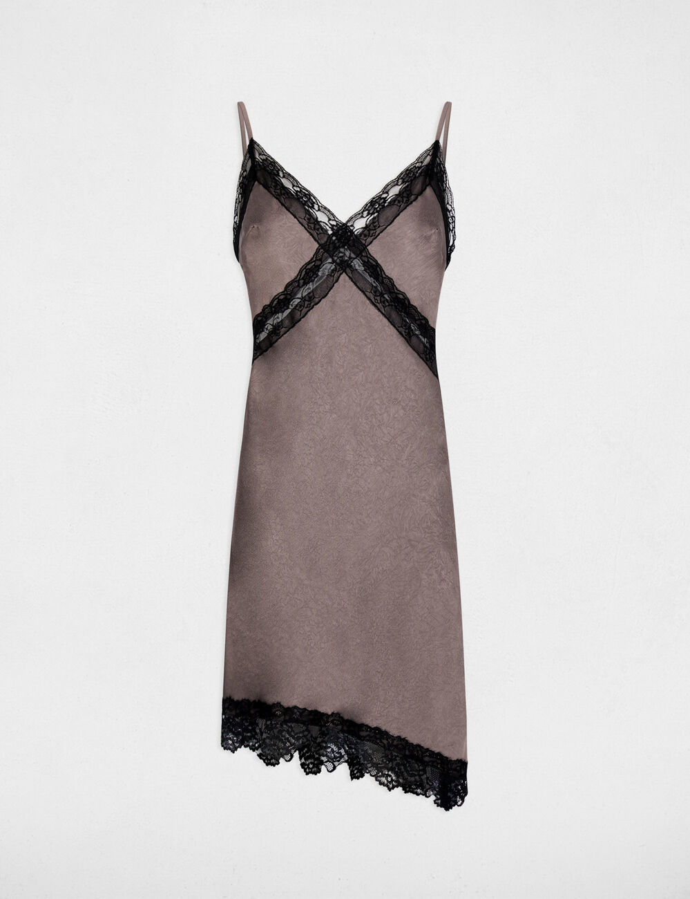 Vestido asim&eacute;trico satinado topo mujer