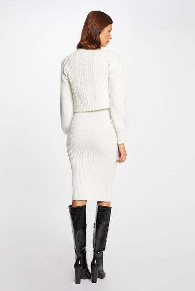 Vestido de punto ajustado efecto 2 en 1 crudo mujer