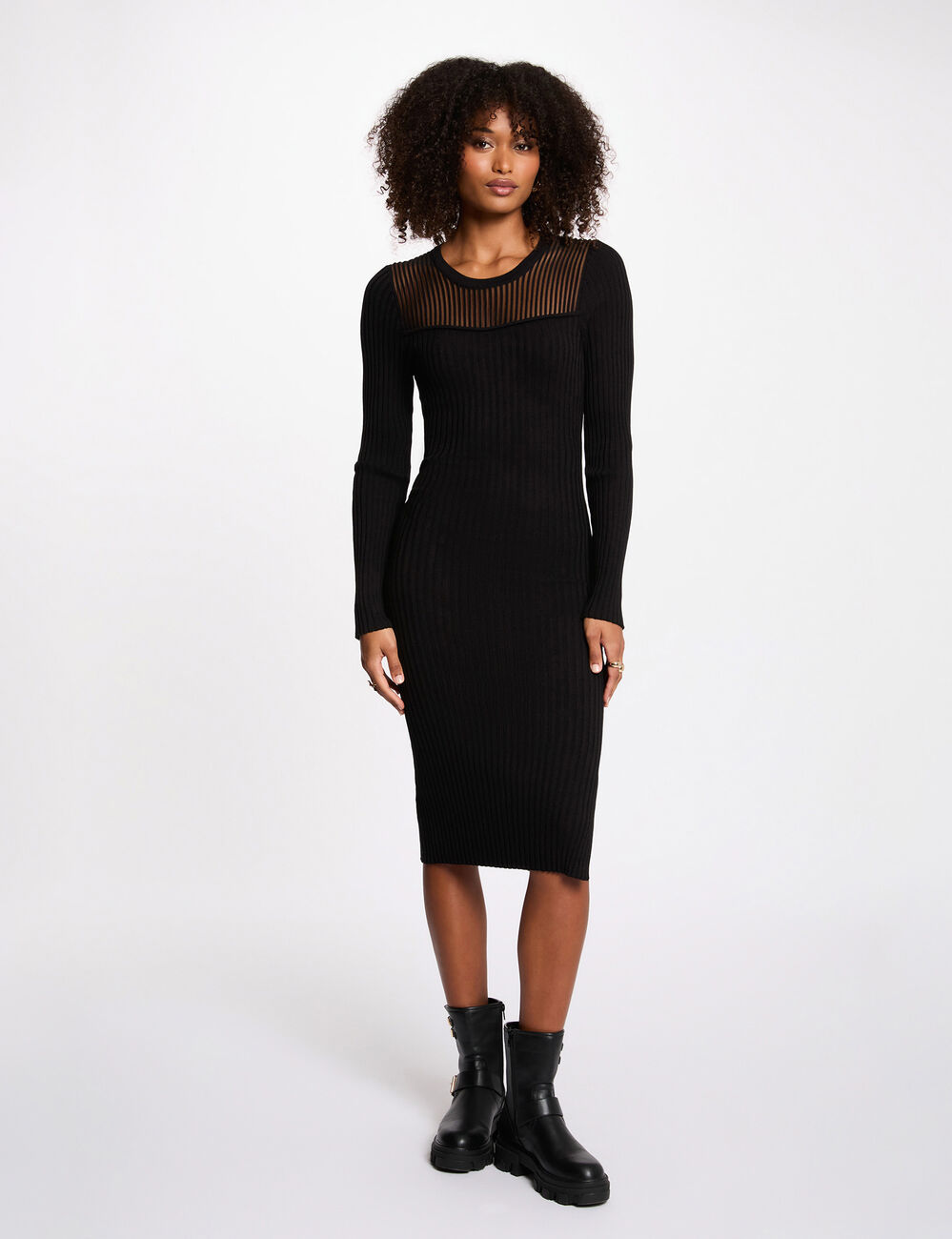 Vestido de punto largo ajustado negro mujer
