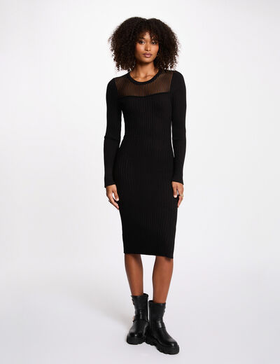 Vestido de punto largo ajustado negro mujer