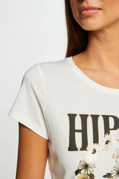 Camiseta de manga corta con mensaje crudo mujer