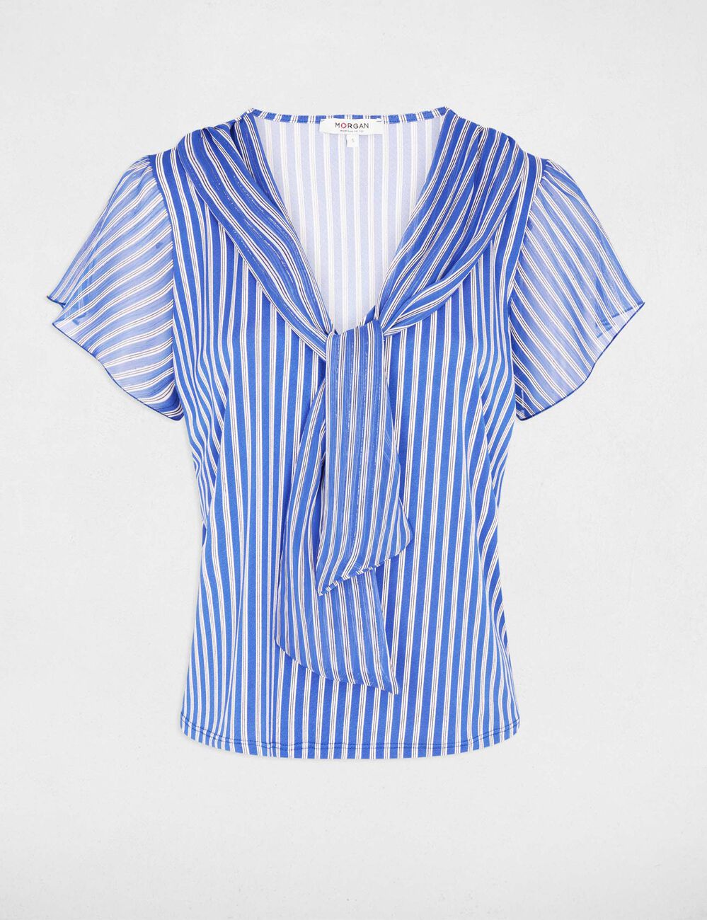 Camiseta con cuello lazada blanco mujer