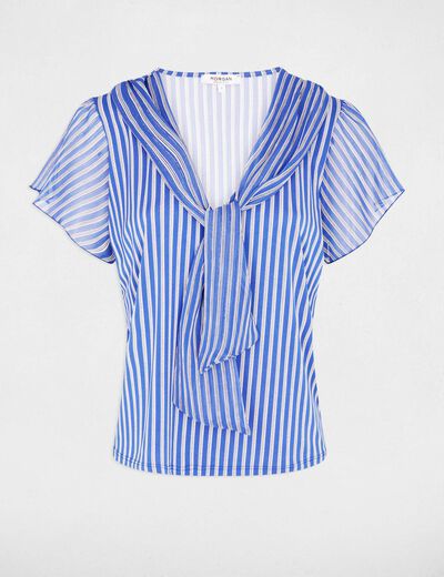 Camiseta con cuello lazada blanco mujer