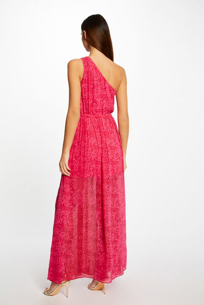 Vestido largo acampanado estampado rosa mujer