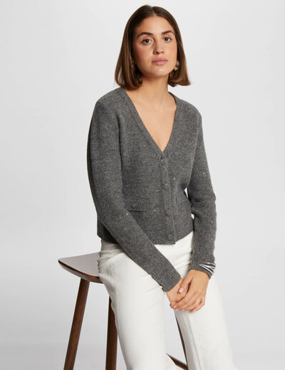 Cárdigan manga larga gris anthracite mujer