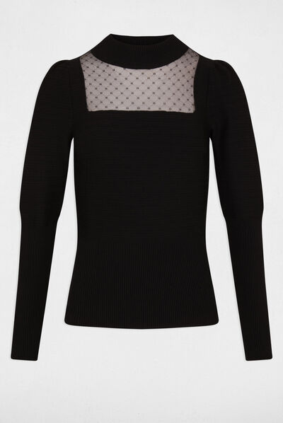 Jersey manga larga con encaje negro mujer