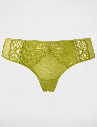 Tanga de encaje verde mujer