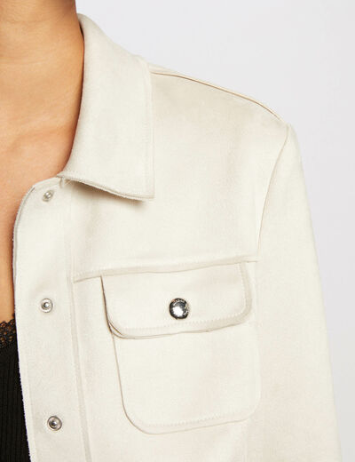 Chaqueta de antelina con botones crudo mujer