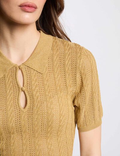 Jersey cuello tipo polo amarillo mostaza mujer