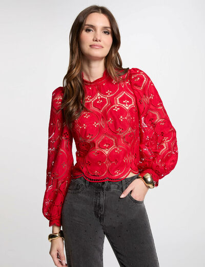 Blusa manga larga rojo mujer