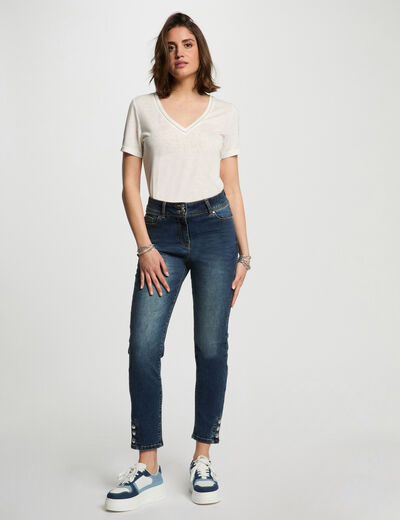 Vaquero slim estilo corto denim stone mujer