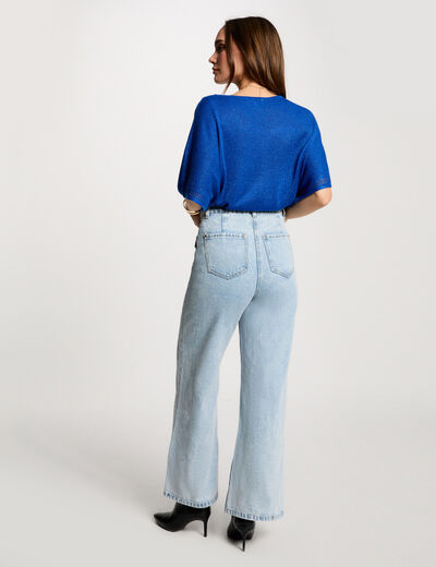 Jersey escote en V manga corta azul eléctrico mujer