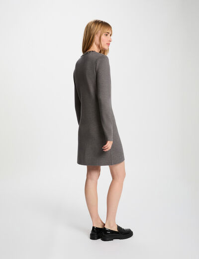 Vestido de punto con cuello redondo gris oscuro mujer