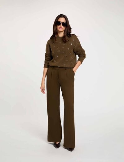 Pantal&oacute;n ancho de tiro alto verde caqui mujer