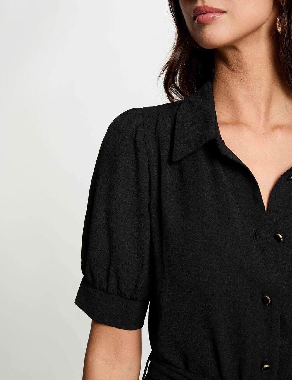 Vestido de punto con mangas abullonadas negro mujer