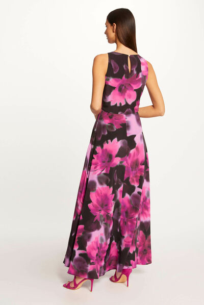 Vestido largo evasé estampado abstracto multicolor mujer