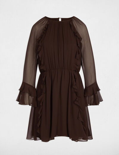 Vestido corto fluido marr&oacute;n oscuro mujer