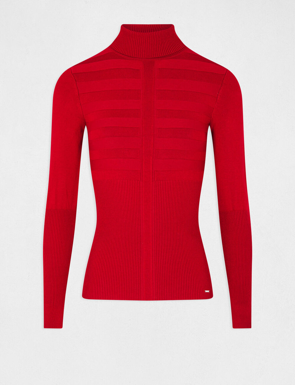 Jersey de cuello alto ajustado rojo vino mujer