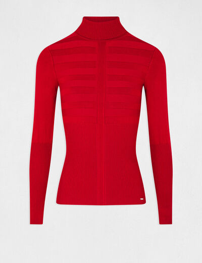 Jersey de cuello alto ajustado rojo vino mujer