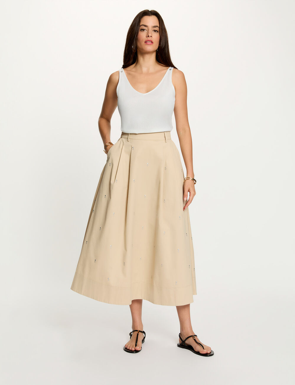 Top brillante con cuello en V blanco mujer