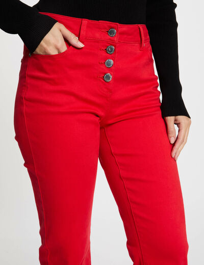 Pantalón boot-cut abotonado rojo mujer