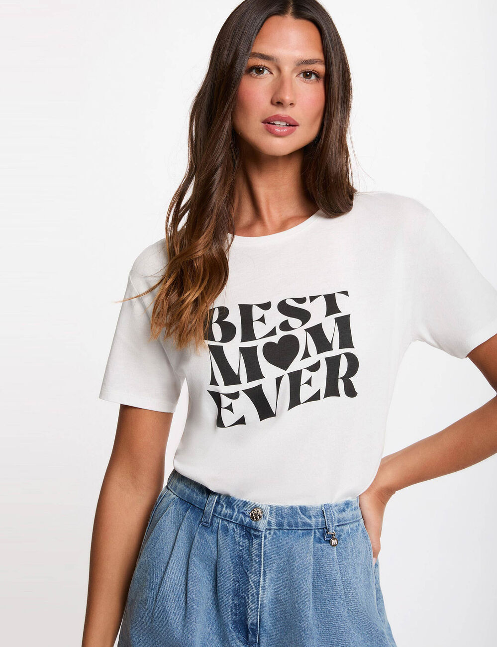 Camiseta cuello redondo manga corta blanco mujer