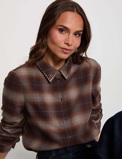 Camisa recta de cuadros multicolor mujer